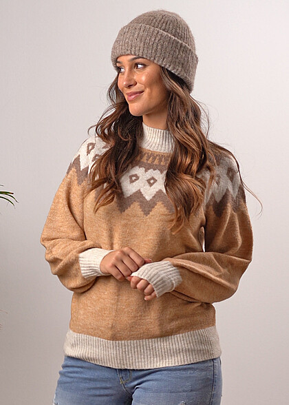 Vero Moda Dames Gebreide trui met zigzagpatroon bruin