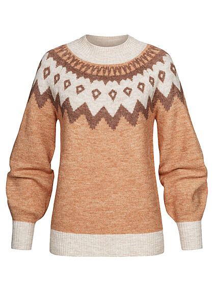 Vero Moda Dames Gebreide trui met zigzagpatroon bruin