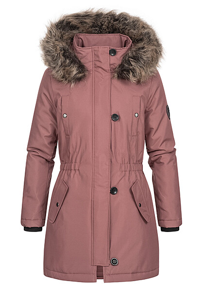 ONLY Dames Winterjas met 4 zakken en capuchon met afneembaar imitatiebont rozebruin