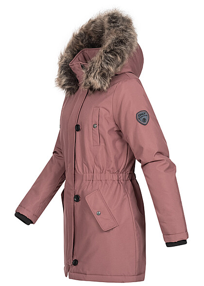 ONLY Dames Winterjas met 4 zakken en capuchon met afneembaar imitatiebont rozebruin