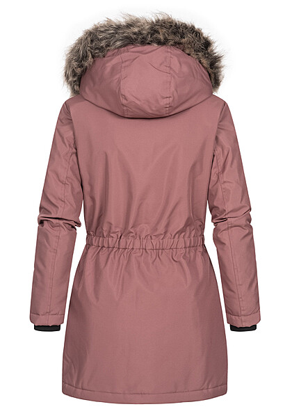 ONLY Dames Winterjas met 4 zakken en capuchon met afneembaar imitatiebont rozebruin