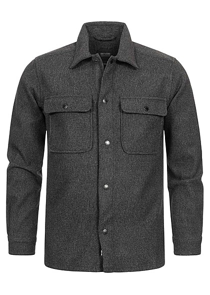 ONLY & SONS Heren NOOS Overhemd in wol optic met 2 borstzakken en knopen zwart - Art.-Nr.: 22100055