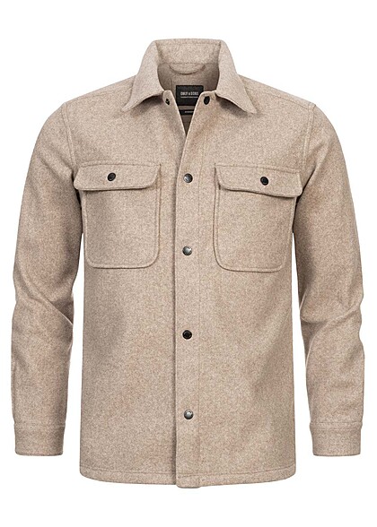 ONLY & SONS Heren NOOS Overhemd in wol optic met 2 borstzakken en knopen lichtgrijs - Art.-Nr.: 22100056