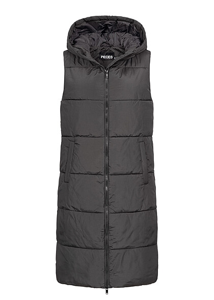 Pieces Dames Gewatteerd vest met capuchon en 2 zakken zwart