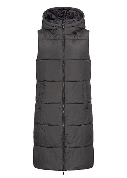 Pieces Dames Gewatteerd vest met capuchon en 2 zakken zwart