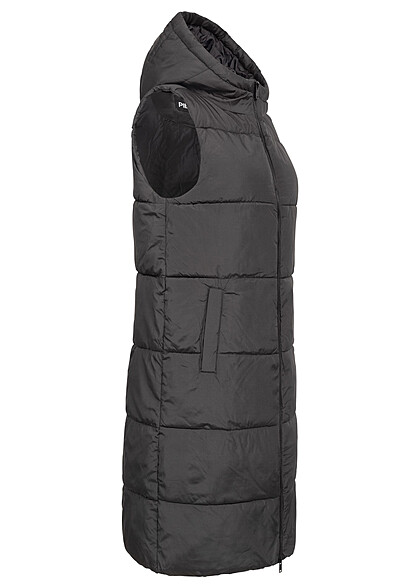 Pieces Dames Gewatteerd vest met capuchon en 2 zakken zwart