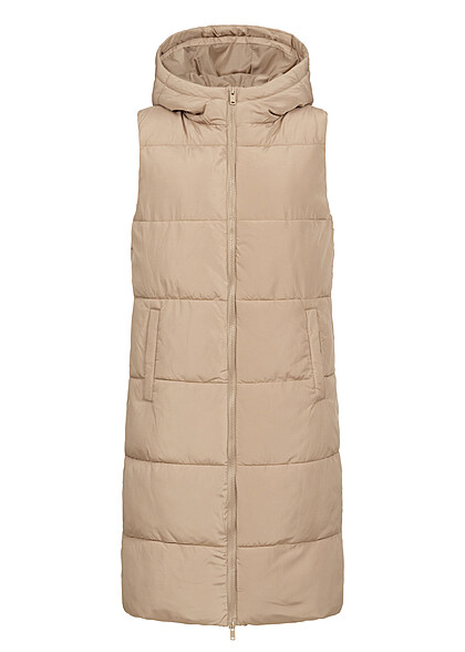 Pieces Dames Gewatteerd vest met capuchon en 2 zakken bruin