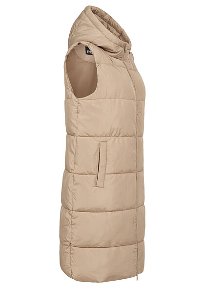 Pieces Dames Gewatteerd vest met capuchon en 2 zakken bruin