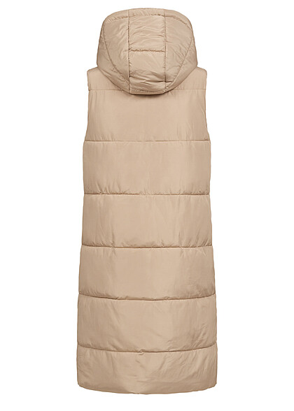 Pieces Dames Gewatteerd vest met capuchon en 2 zakken bruin