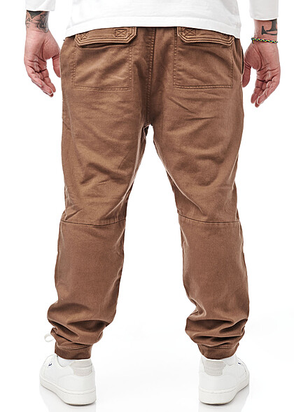 Indicode Heren Cargo broek met 6 zakken & elastische tailleband en trekkoord cortex bruin
