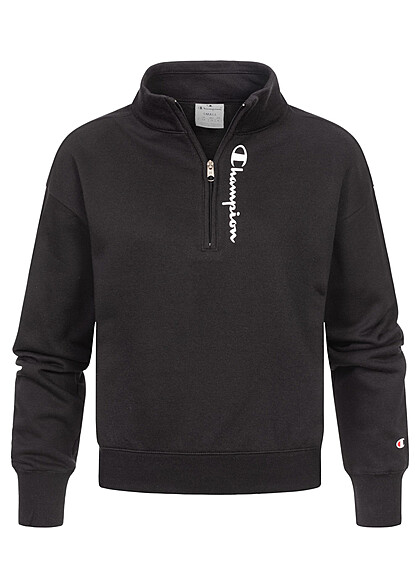 Champion Dames Sweater met hoge hals en halve rits met logo-opdruk zwart - Art.-Nr.: 22100105