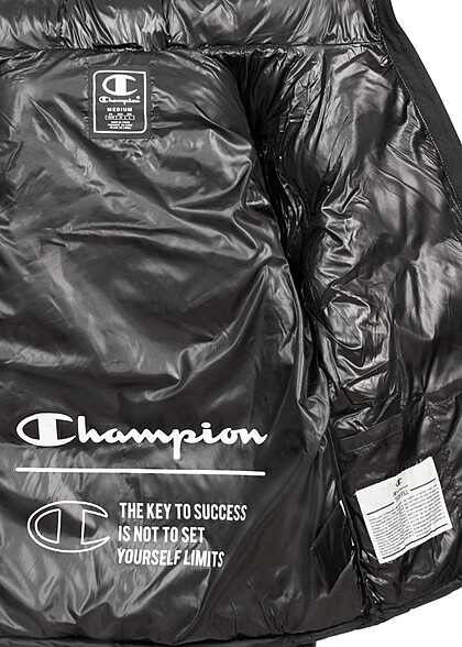 Champion Heren Gewatteerd jack met kap 2 zakken met rits Logo opdruk zwart