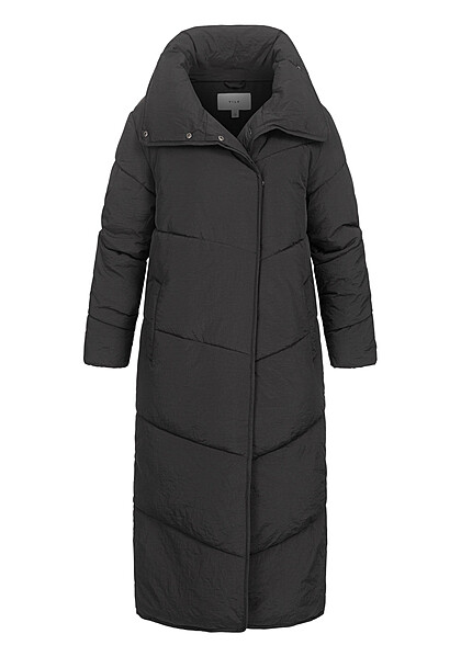 VILA Dames NOOS Gewatteerde lange jas met knoopsluiting en 2 zakken zwart - Art.-Nr.: 22100170