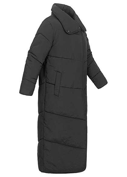 VILA Dames NOOS Gewatteerde lange jas met knoopsluiting en 2 zakken zwart