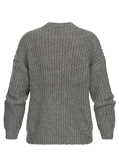 VILA Damen Strick-Sweater Pullover mit Strukturstoff medium grau melange