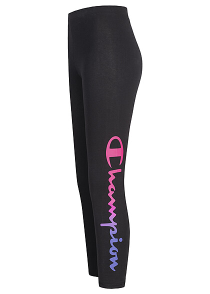 Champion Damen Crop Leggings mit multicolor Logo Print schwarz