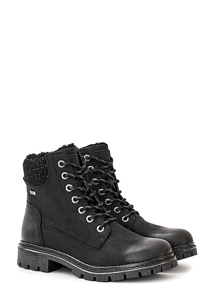 Tom Tailor Dames Halfhoog Veterschoen met ritssluiting zwart - Art.-Nr.: 22100187