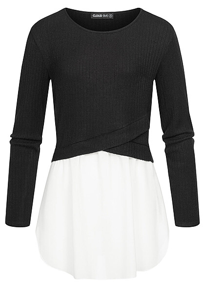 Cloud5ive Dames 2in1 Shirt Sweater structuurstof zwart wit - Art.-Nr.: 22106403