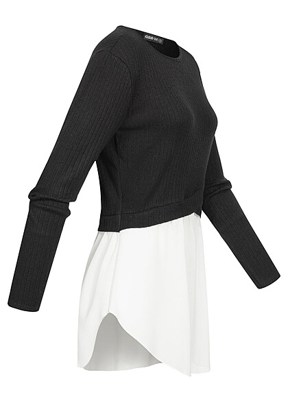 Cloud5ive Dames 2in1 Shirt Sweater structuurstof zwart wit