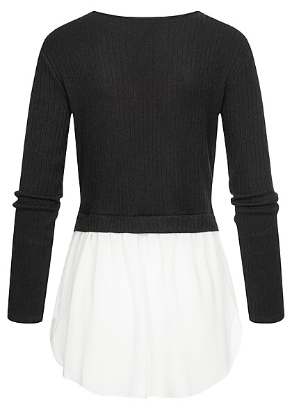 Cloud5ive Dames 2in1 Shirt Sweater structuurstof zwart wit