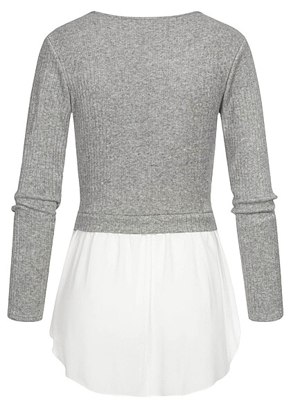 Cloud5ive Dames 2in1 Shirt Sweater structuurstof grijs wit