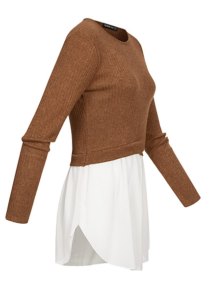 Cloud5ive Dames 2in1 Shirt Sweater structuurstof bruin wit