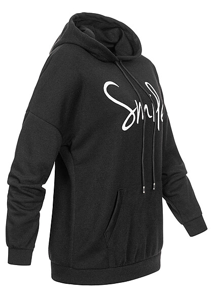 Cloud5ive Dames Hoodie met kangoeroezak en smile print zwart wit