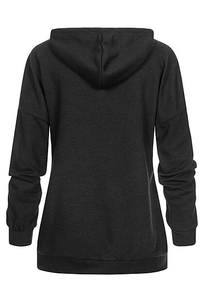 Cloud5ive Dames Hoodie met kangoeroezak en smile print zwart wit