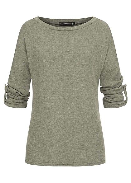 Cloud5ive Dames Turn-Up Long Sleeve Shirt met o-hals groen