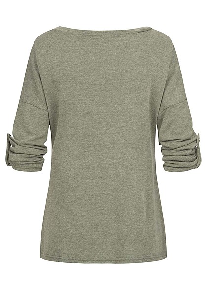 Cloud5ive Dames Turn-Up Long Sleeve Shirt met o-hals groen