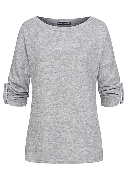 Cloud5ive Dames Turn-Up Long Sleeve Shirt met o-hals grijs