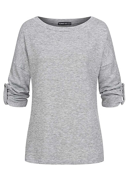 Cloud5ive Dames Turn-Up Long Sleeve Shirt met o-hals grijs