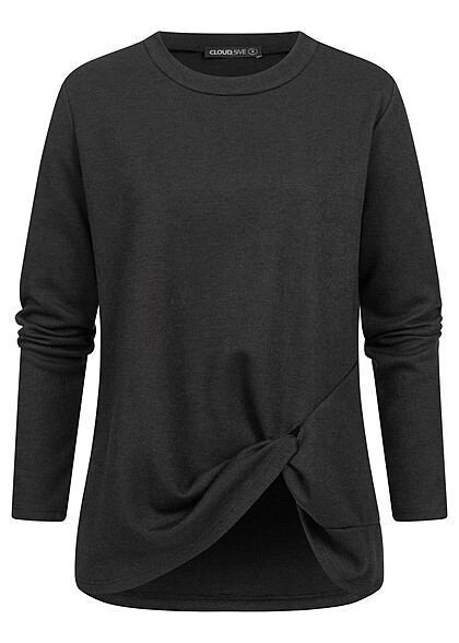 Cloud5ive Dames Shirt met lange mouwen en een knoop op de voorkant zwart