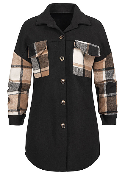 Cloud5ive Dames Shacket met knoopsluiting geruit zwart
