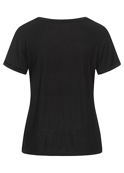 Seventyseven Lifestyle Damen Viskose T-Shirt mit Lippen Print schwarz