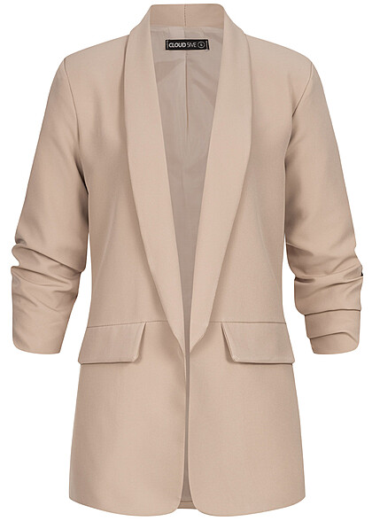 Cloud5ive Dames Blazer met gerimpelde mouwen beige