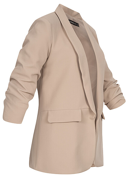 Cloud5ive Dames Blazer met gerimpelde mouwen beige