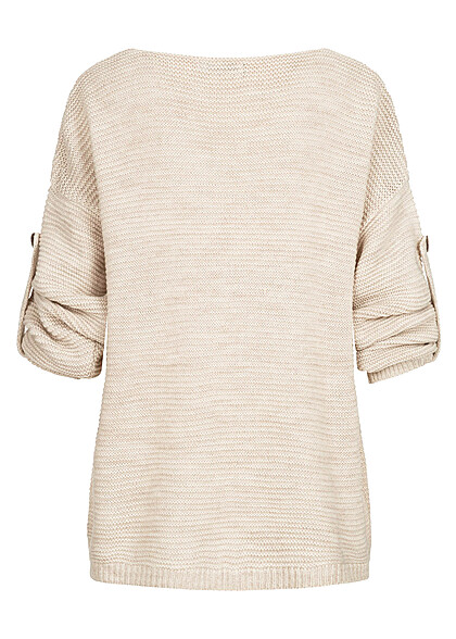 Cloud5ive Dames Oversized gebreide trui met v-hals en structuurstof beige