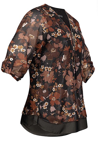 Cloud5ive Dames Chiffon Top met rits en bloemenprint zwart