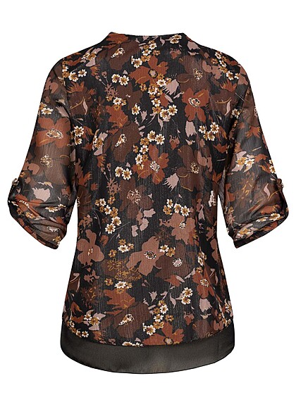 Cloud5ive Dames Chiffon Top met rits en bloemenprint zwart