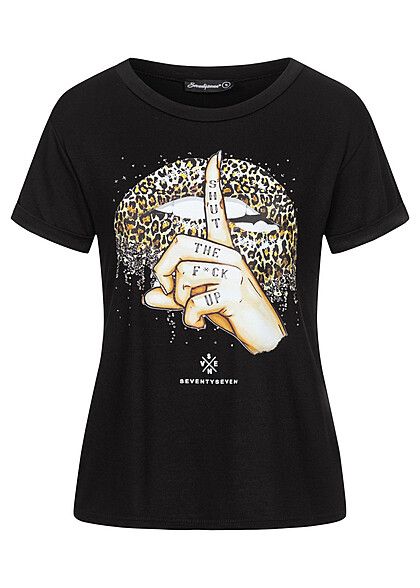 Seventyseven Lifestyle Damen T-Shirt mit Shut Up Print schwarz - Art.-Nr.: 22106501