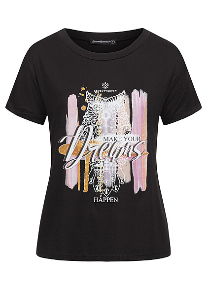 Seventyseven Lifestyle Damen T-Shirt mit Dreams Print schwarz - Art.-Nr.: 22106503