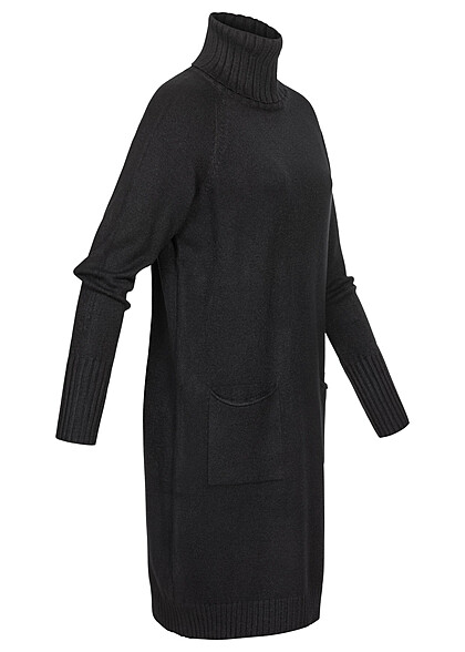 Seventyseven Lifestyle Dames Longform Sweater met col en 2 zakken zwart