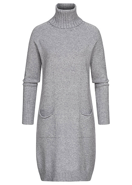 Seventyseven Lifestyle Dames Longform Sweater met col en 2 zakken grijs