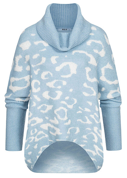 Seventyseven Lifestyle Dames Oversized Sweater met col en patroon blauw wit - Art.-Nr.: 22106522