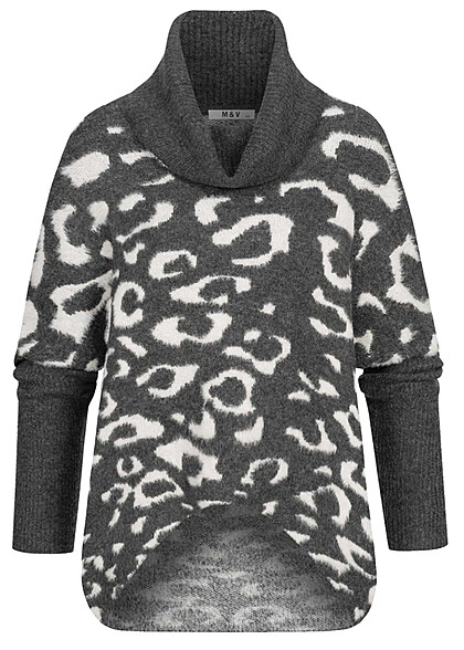 Seventyseven Lifestyle Dames Oversized Sweater met col en patroon zwart wit - Art.-Nr.: 22106523