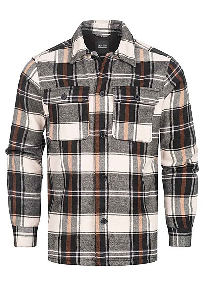 ONLY & SONS Heren Shirt met 2 borstzakken geruit beige donkergrijs - Art.-Nr.: 22110010
