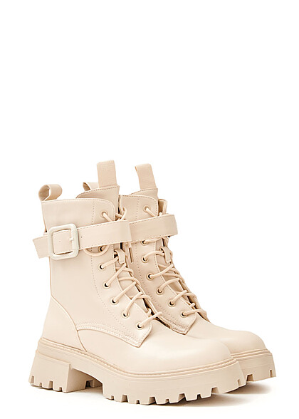 Seventyseven Lifestyle Dames Veterschoenen met rits en gesp beige