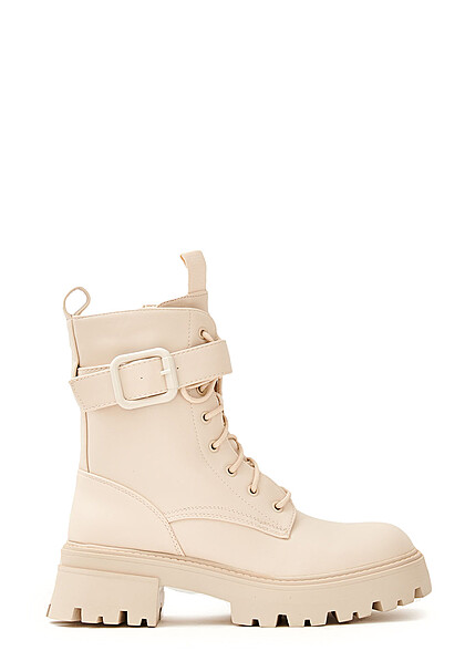 Seventyseven Lifestyle Dames Veterschoenen met rits en gesp beige
