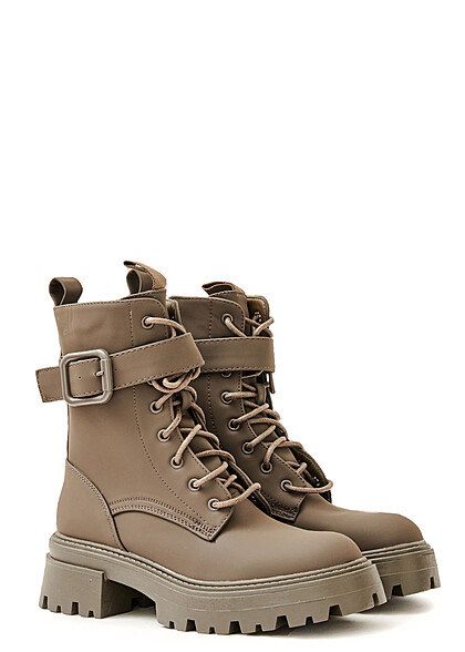 Seventyseven Lifestyle Dames Veterschoenen met rits en gesp kaki